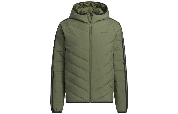 Adidas Neo Down Jackets Men s Dark Olive Green Hooded Moderate Quilted Down Jacket H45255 S