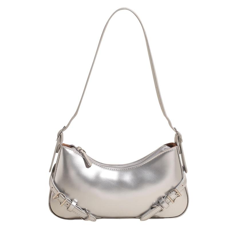 New Retro Solid Color Belt Zipper Fashion Shoulder Underarm Bag Premium Feeling Baguette Bag Messenger Bag