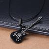Fashion 316L Stainless Steel Guitar Pendant Necklace for Women Men Simple Black Leather Chain Necklaces Unisex Jewelry