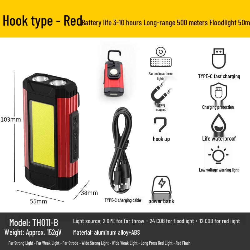 Multifunctional COB Work Light with USB Power Bank, Magnetic Base, and Foldable, High-Brightness Lamp for Emergency and Car Inspection.