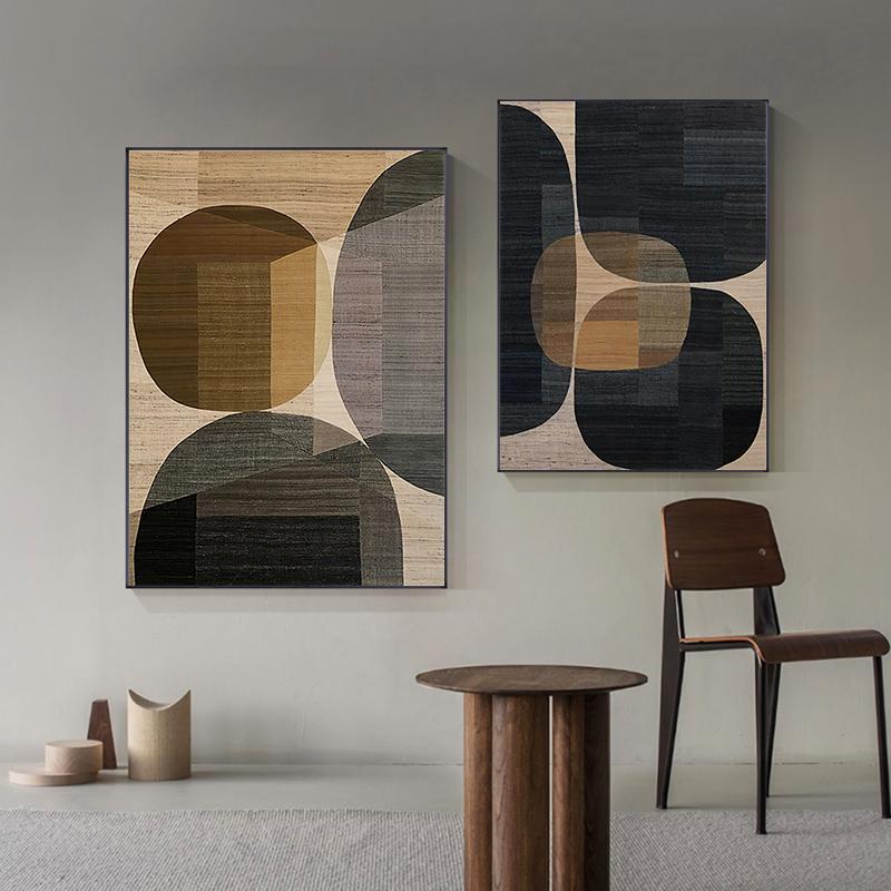 Dipinti su Tela Combinazione di Colori Astratti Poster Geometrico Marrone Arte Murale Moderna Immagini per Decorazione Soggiorno Ufficio