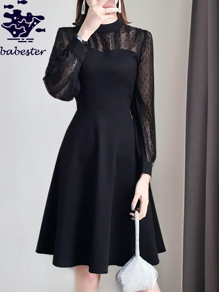 Babestar Party Sheer Long Size Suitable for Middle and High School Suitable for and Special Women's Dress, Lace, Sleeves, Knee-Length, A-Line, Formal,