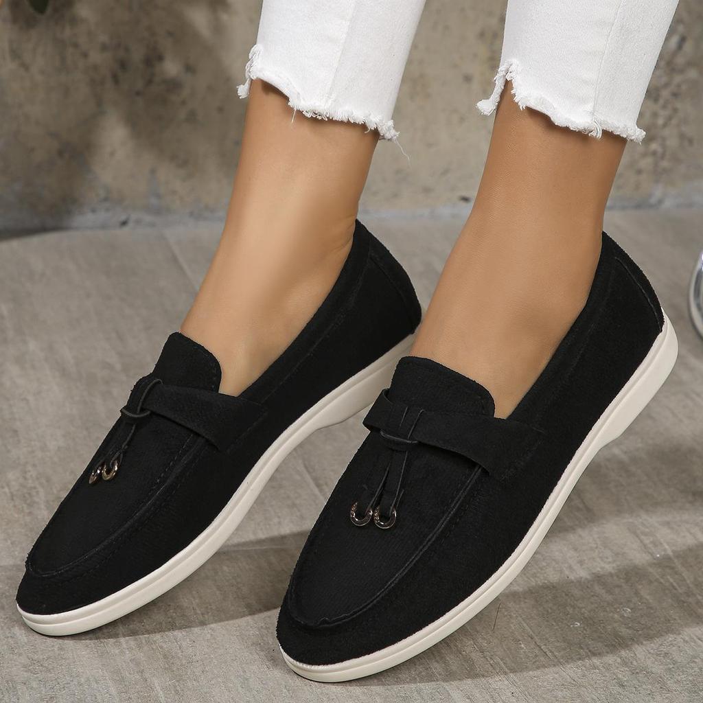 Women Loafers Slip On Ladies Flats Shoes  Spring Autumn Casual Flat Shoes Leather Cashmere Single Shoes