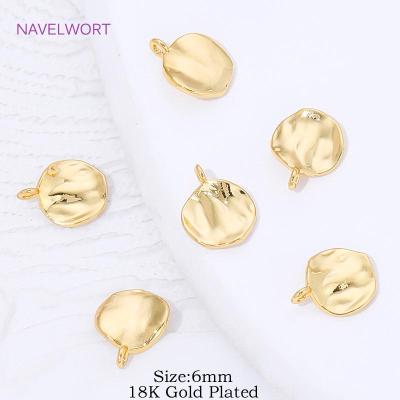 6/8MM 18K Gold Plated Irregular Round Charms For Bracelets,Brass Small Pendant Charms,DIY Necklace Jewelry Making Accessories
