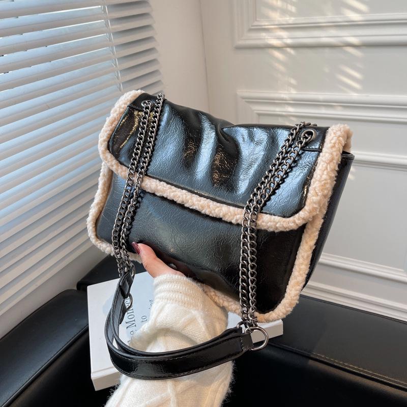 Damers Mångsidiga Plyschkedja Axelväska - Stor Kapacitet Höst/Vinter Mode Crossbody