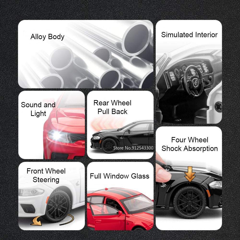 1:32 Scale Charger 1970 Classic Car Model Toy Alloy Diecasting Pull Back Sports Cars Models Sound Light Gifts for Kids Boys