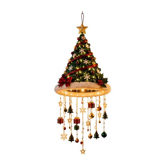 Indoor Living Room Ornaments Lighted Christmas Ceiling Hanging Decor, Pre-Lit Tree Bell Pendant with Big Decor Warm LED, Porch Doorway Holiday