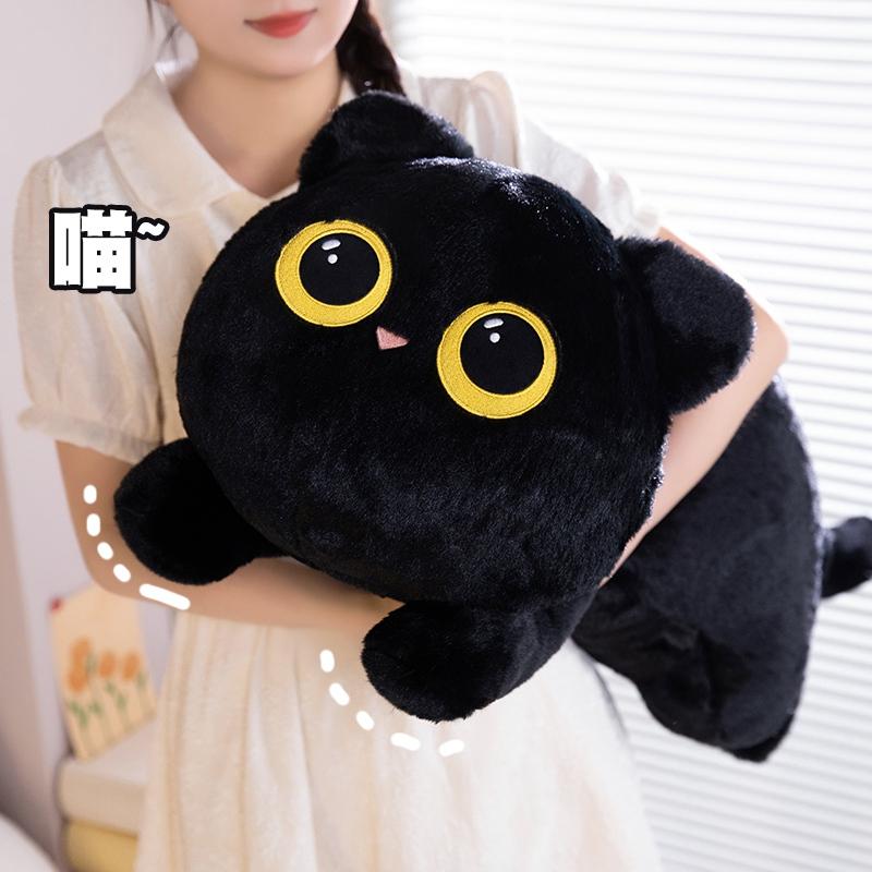 Cute Cat Plush Pillow Stuffed Soft Lying Cat Cushion Lovely Black Cat Sleeping Pillow Nice Birthday Gifts