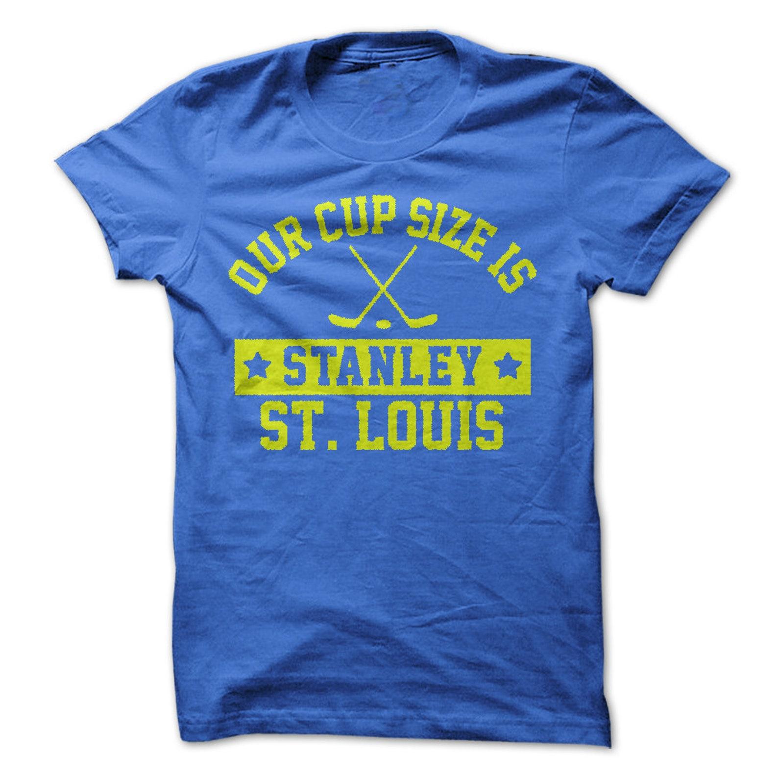 Our Cup Size is Stanley - Saint Louis T-Shirt Design - Blue T-shirt with Yellow Print L