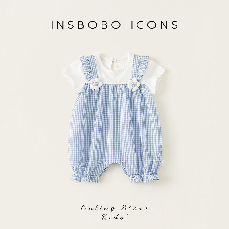 Baby Clothes 2026 Spring New Style Baby Girl Spring Jumpsuit Infant Romper Spring and Autumn Outing Clothes Blue and White Grid 100