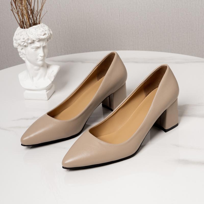 Pointed Toe High Heels Pumps Women New Korean Style Pointed Shallow Mouth Thick Heel Shoes Sapatos De Mujer