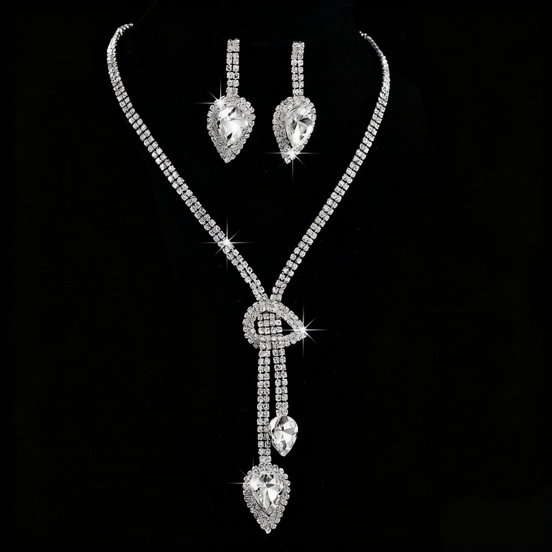 Bridal Water Drop Jewelry Set: Necklace & Earrings for Weddings серебряный