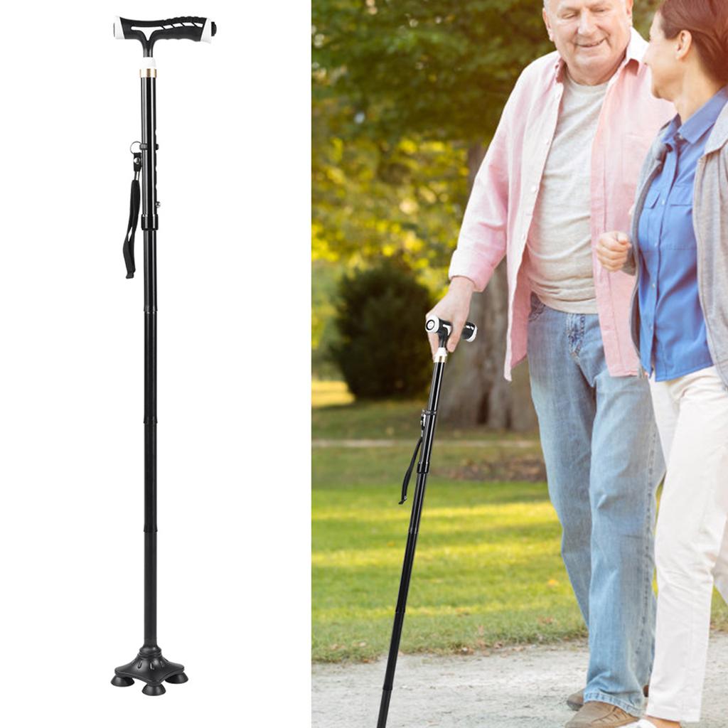 LED Light Aluminum Alloy Foldable Anti Slip  Elderly Crutches Handle Cane Walking Stick