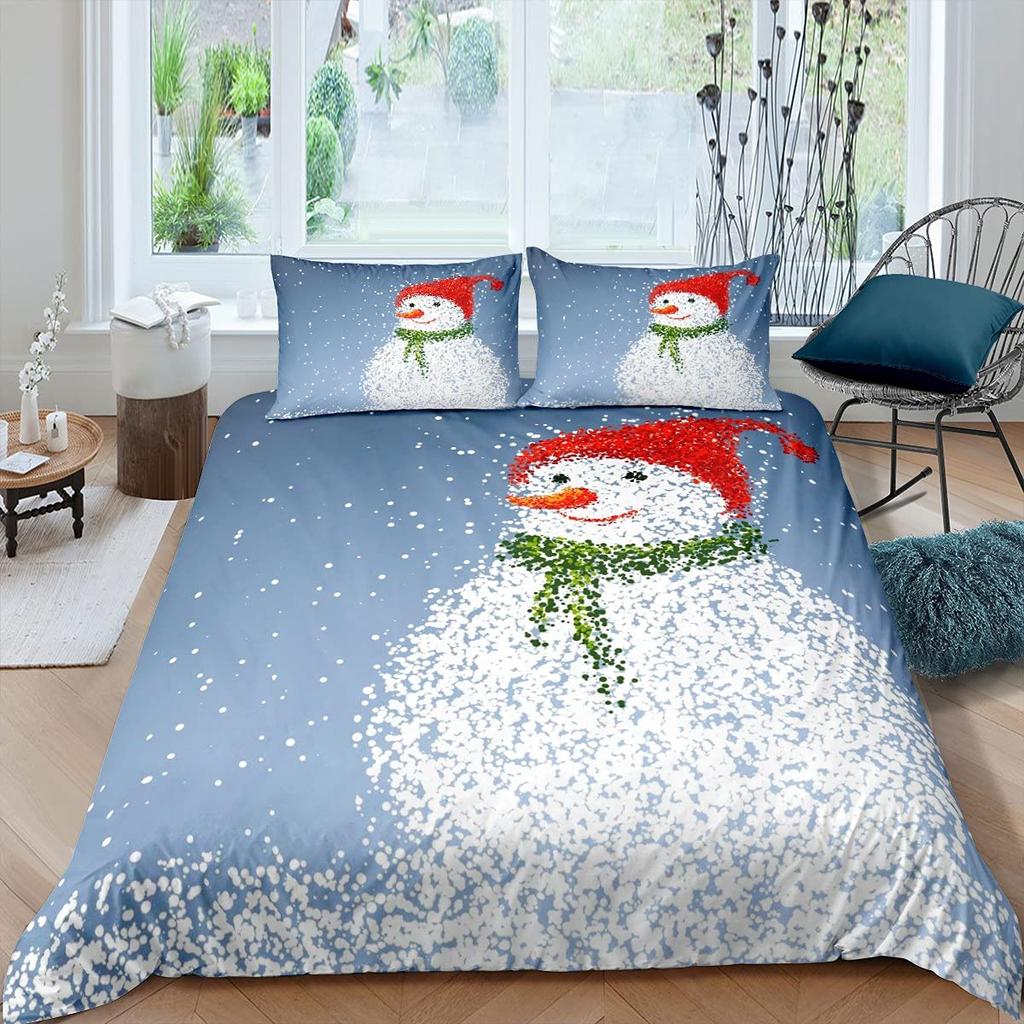 Kids Cartoon Snowman King Queen Duvet Cover Winter Quilt Cover White Snowflake Christmas Bedding Set Polyester Comforter Cover