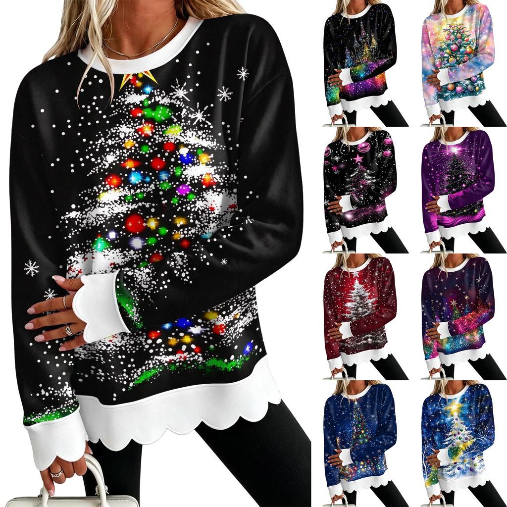 Women's Casual Lace Print Crewneck Sweatshirt Long Sleeve Pullover Top for Everyday Wear