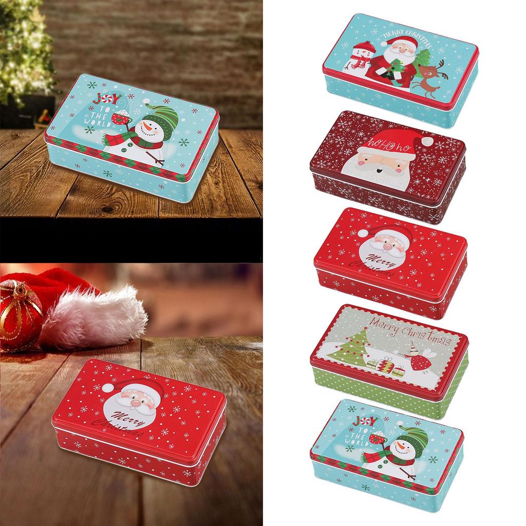 Christmas Tin Box Candy Gift Box Decoration with Lid Christmas Candy Case Biscuit Candy Jar for Christmas Party Supplies Holiday