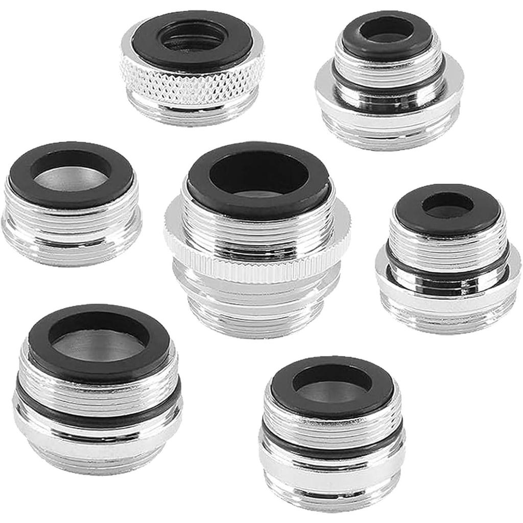 7pcs Metal Faucet Adapter Kit with Gaskets, Kitchen/Male Tap Connector Set for Garden Sprayers/Filters, Hose Diverter Accessories for Sink Water