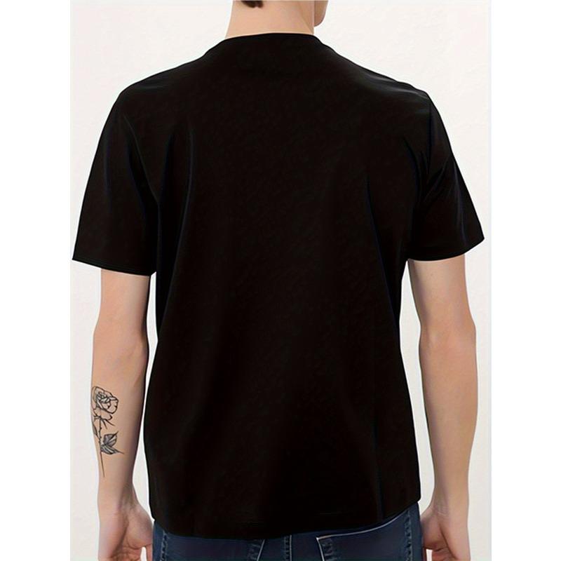 European sizes Men's Black Patterned T-shirt with Spade A Print - Casual Breathable Short-sleeve Shirt, Suitable for Casual Wear, Sports, and Hiking