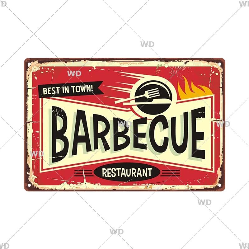 Panneau en étain pour hamburgers, frites, HotDogs, FastFood, Plaque métallique rétro Vintage, affiche en métal, Pizza BBQ pour décoration murale de cuisine
