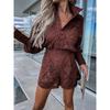Fashion Single Breasted Stand Collar Lace Shorts Suit Casual Hollowed out Two-Piece Set