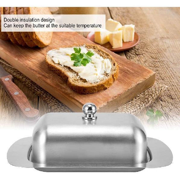 Butter Dish with Cover, Stainless Steel Butter Container Butterie Butter Dish for Kitchen Countertop Refrigerator, 7.3x4.8x2.8in
