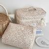 Borsa Cosmetica da Viaggio in Velluto a Coste Rosa con Fiori - Multifunzionale e Portatile