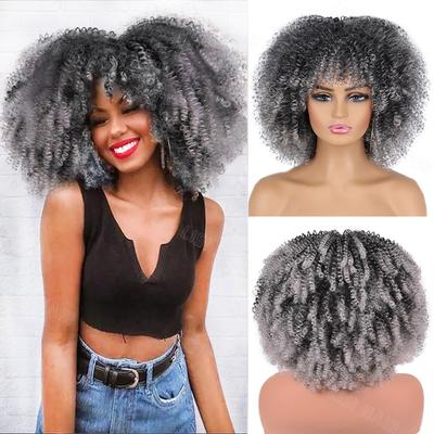 Parrucca Afro Ricci Corti Sintetici 12 Pollici con Frangia Parrucca per Donne Afro Capelli Ricci Kinky Parrucca Cosplay
