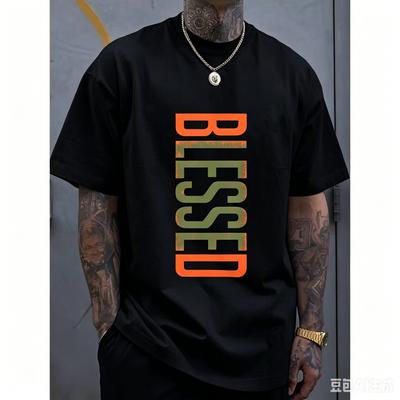 New Arrivalblessed Vertical Text Tshirt Retro Distressed Casual White Cotton Short Sleeve Tee