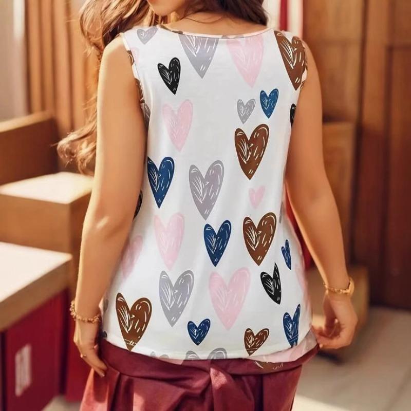 Summer new collar large size vest casual comfortable top women's love print
