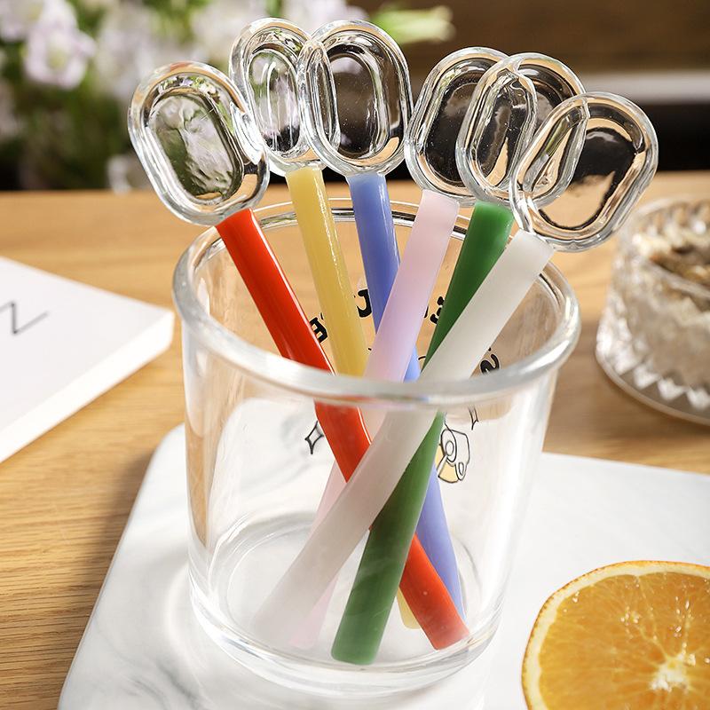 Cute Colorful Glass Long Spoon With Lily Flower High borosilicate heat-resistant glass lily flower mixing spoon