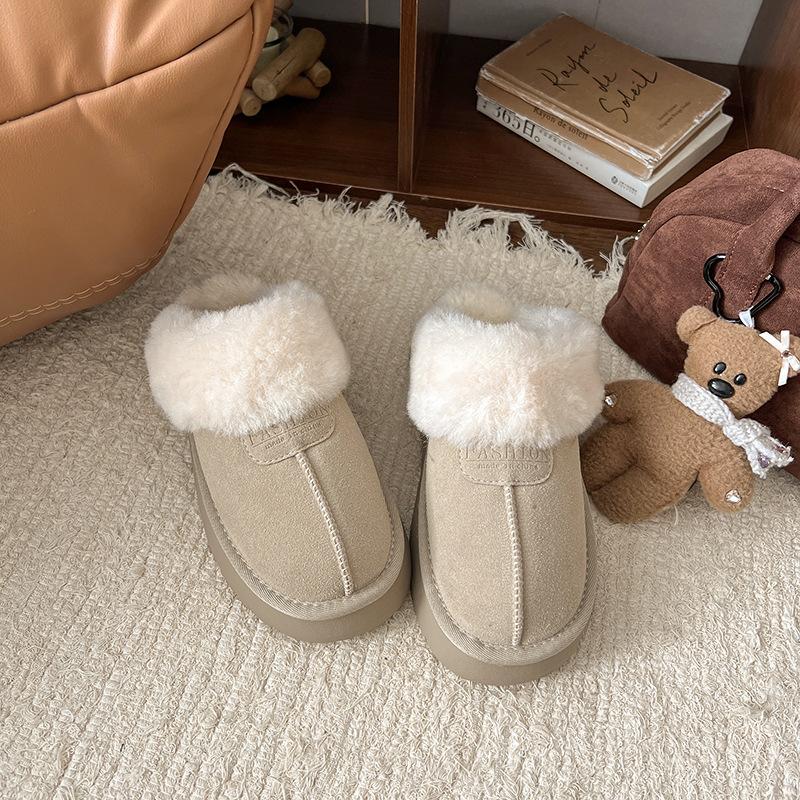 

Thick-soled wool integrated slippers outer slippers 2025 new autumn and winter bag head fluffy slippers piled cotton slippers 36
