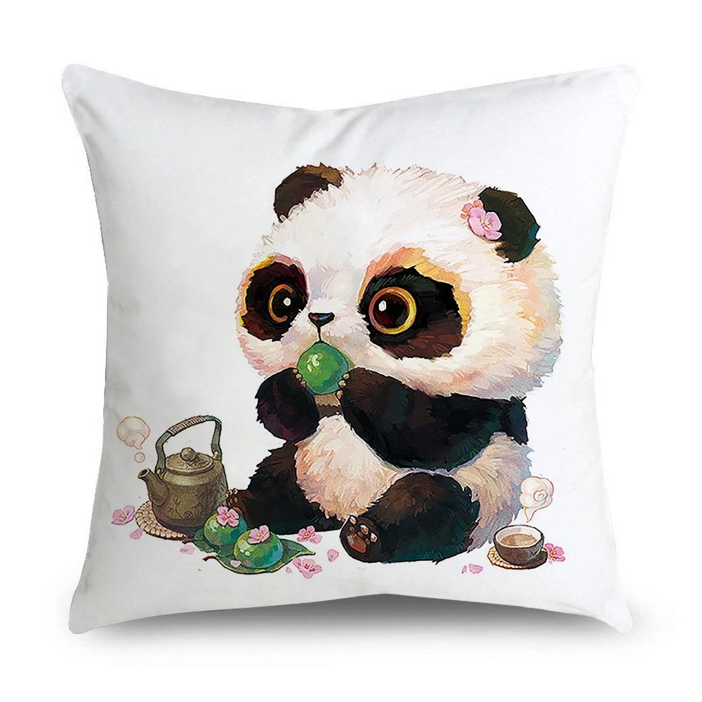 Pillowcase Office Decor Cushion Cover Cute Panda Pattern Home Square