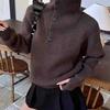 Korean high-necked loose autumn and winter lazy wind half-open button pullover soft waxy knitted sweater femininity age-reducing long-sleeved sweater