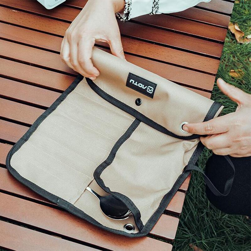 Foldable Outdoor Camping Cutlery Storage Bag Chef Knife Bag Roll Bag Chopsticks Spoon Fork Pouch Organizer Carry Case