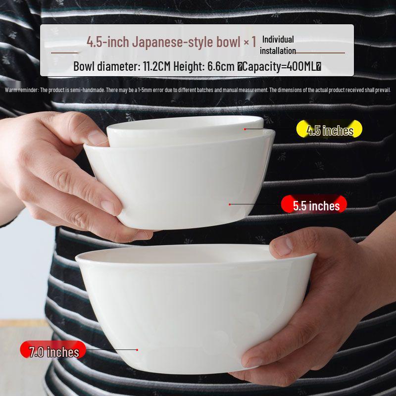 White Porcelain Bone China Noodle Bowl - Microwave Safe Ceramic Tableware