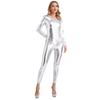 Womens Metallic Bodysuit Shiny Unitard Long Sleeve Round Neck Full Coverage Slim Fit Dance Performance Wear