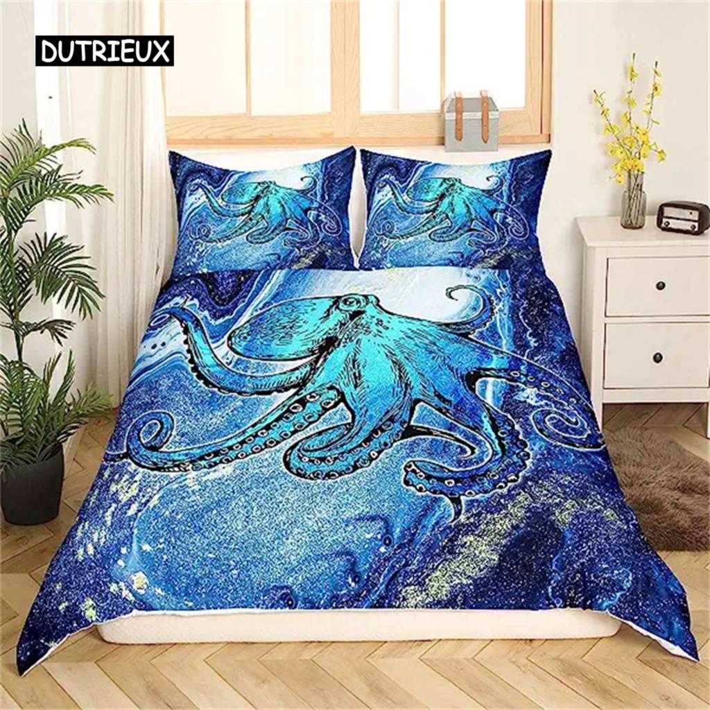 

Пододеяльник с изображением осьминога и морской жизни, украшение на одеяло в виде животного из океана, черный, зеленый, для украшения спальни, для женщин, мужчин, детей, подарков EU single(135x200cm)