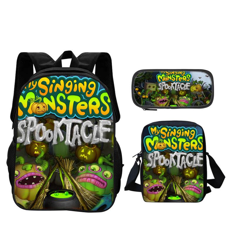 My Singing Monsters Backpack, Pencil Case, Shoulder Bag 3Pcs Set Game Cartoon Print Kindergarten, Primary School, Boys and Girls