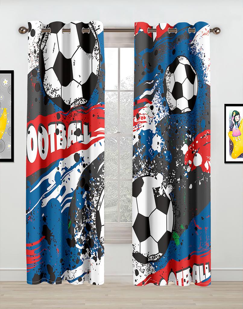 Modern Drapes for Sports, Printed Window Curtains, Drapes for Soccer Football Race Exercising Stadium, Living Room, Kitchen
