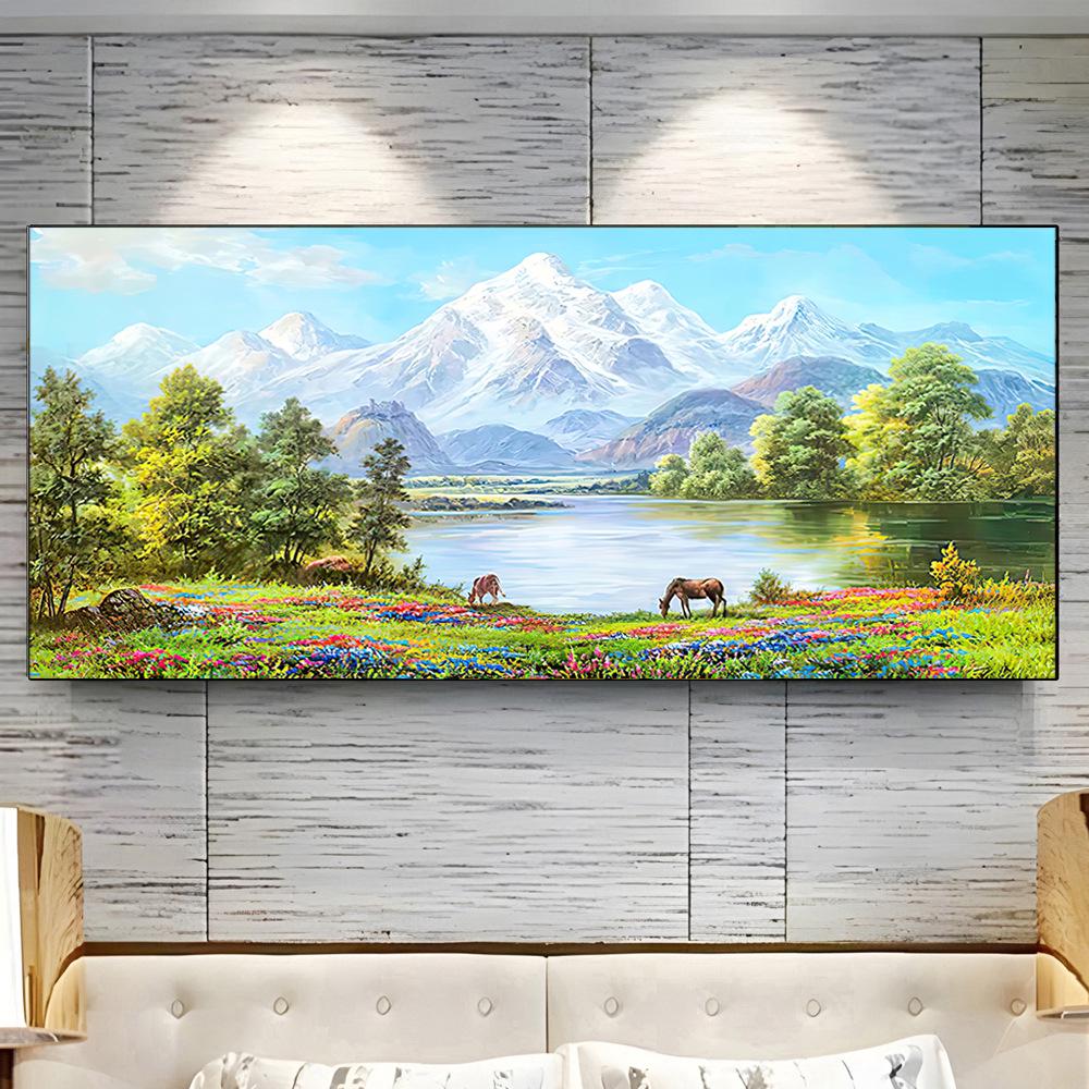 Póster de Papel Pintado Estilo Pintura al Óleo con Paisaje de Lago sin Marco para Decoración de Sala de Estar/Dormitorio