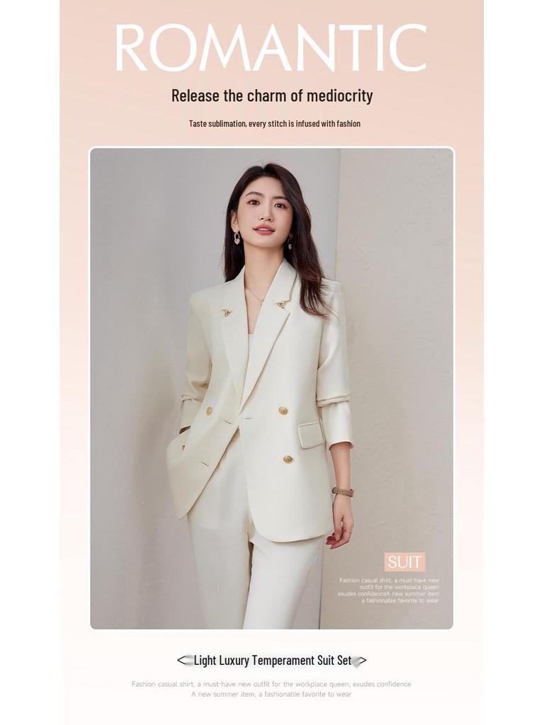 Women's High-End White Loose Silhouette Suit Set, 2025 Spring/Autumn Collection