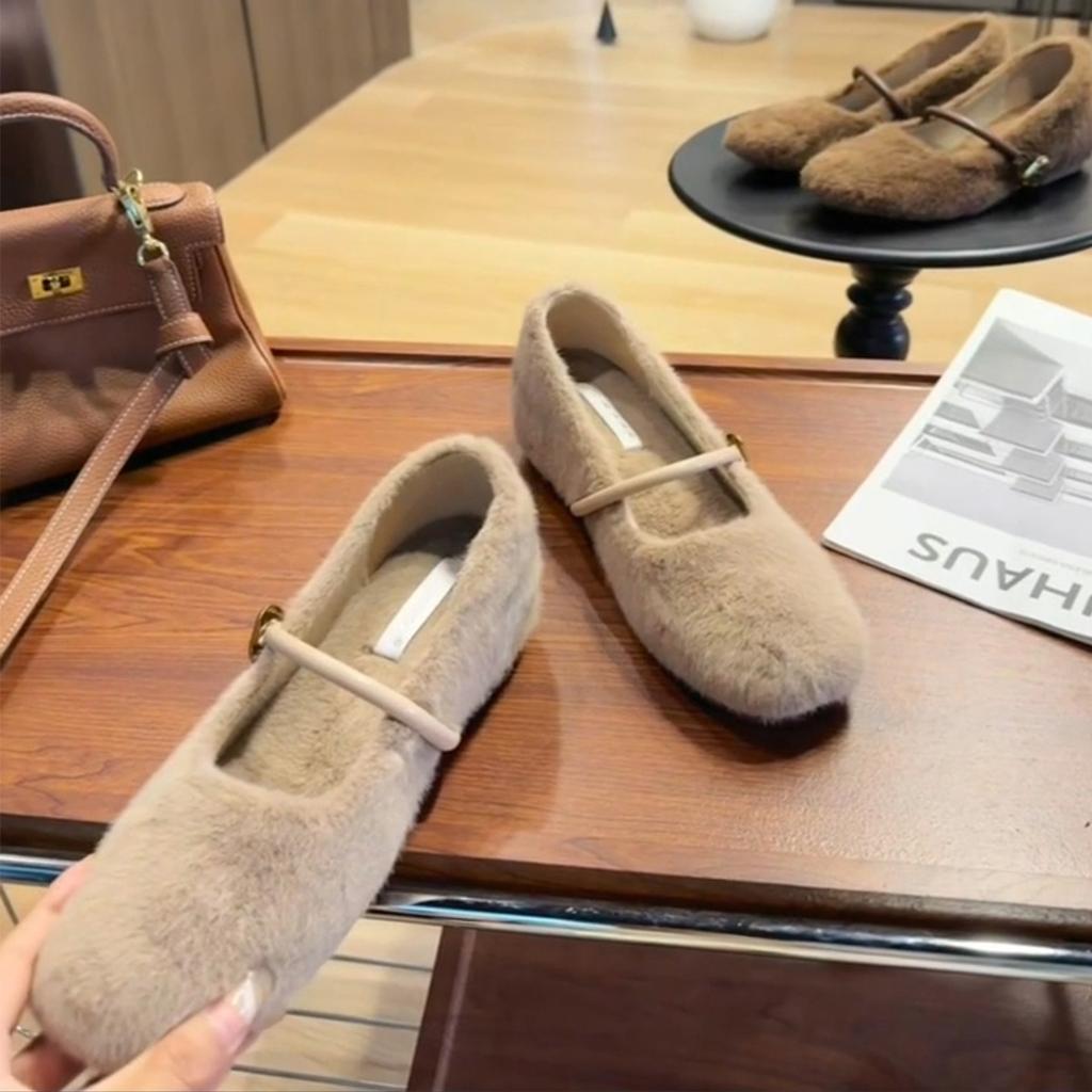 Wool Version~ Inner Height Increase Outer Wear Warm Shallow Mouth Single Shoes Women's One-word Buckle Versatile Gentle Mary Jane Mao Mao Shoes