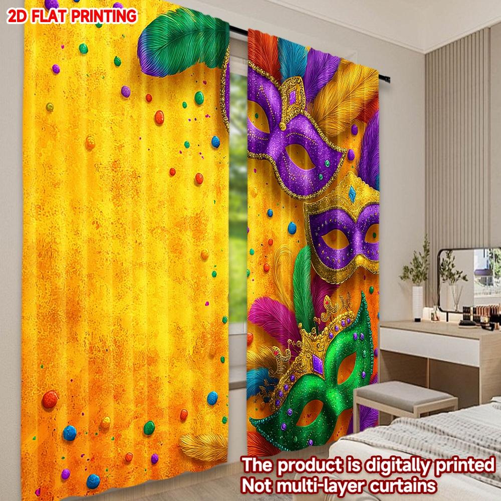2D Flat Printing 2pcs Curtain Party Curtain Mardi Gras Colorful Masks(1) Digital Printed Polyester Drapes All Season Party &