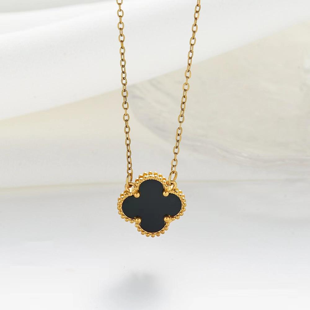 15mm High Version Double-sided Four-leaf Clover Necklace Female Light Luxury Titanium Steel Does Not Fade Simple Temperament Female Clavicle Chain