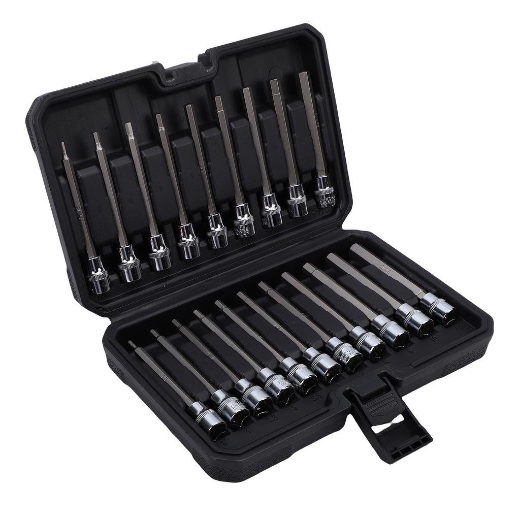 20 Piece 3 8 Inch Drive Extra Long Hex Bit Socket Set Metric 3 12mm SAE 1 8 7 16 Inch Hex Socket Set for Machinery