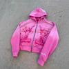 American hip hop rock pink design color cardigan hooded sports sweater jacket top gradual change coat spot