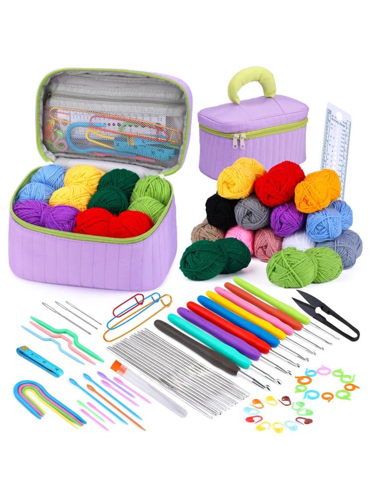 

Набор для вязания крючком Fenrry 84 шт. для начинающих с 14-цветной пряжей для вязания крючком, маркерами петель, сумкой для вязания крючком для взрослых, сделай сам