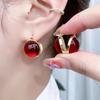 European and American Light Luxury Personality Bright Red Ear Buckle Retro Simple High-end Earrings Versatile Street Shooting Trend Earrings