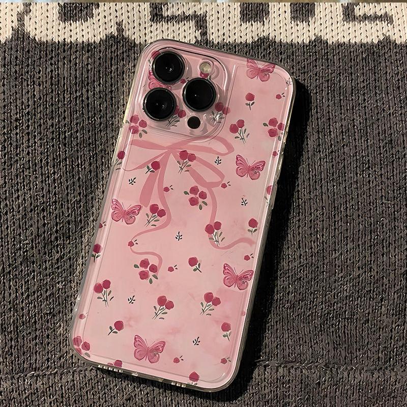 The new pink butterfly rose is suitable for Apple 15/14/13 Pro mobile phone case iPhone12/11 transparent space case