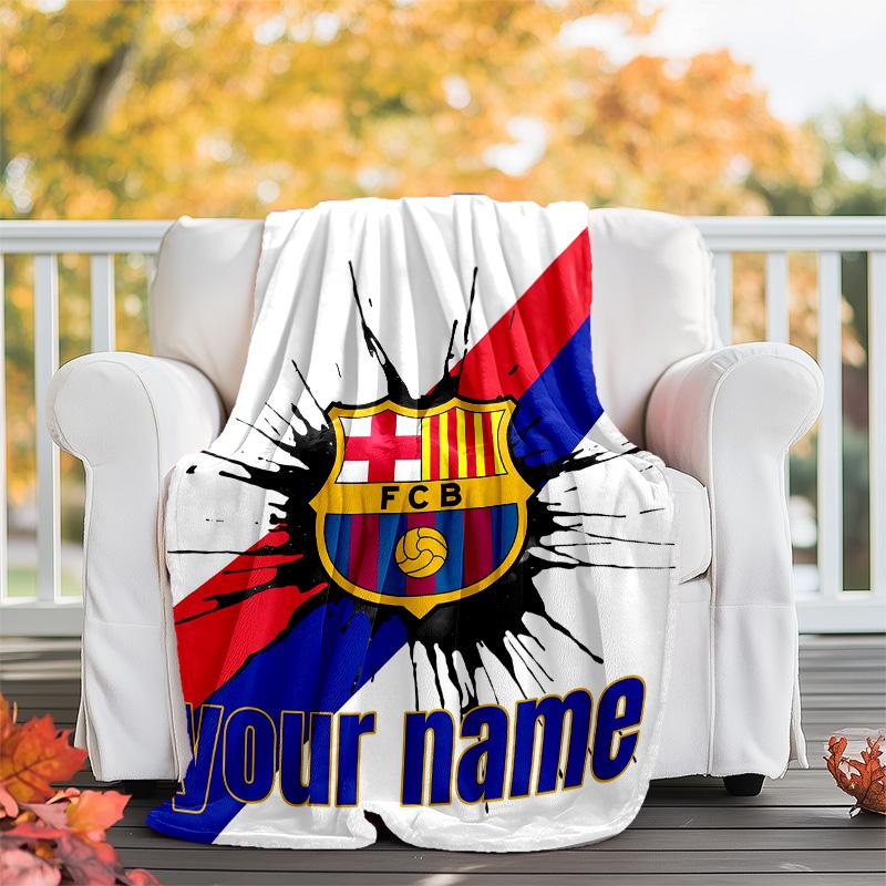 Customiz Name Personality FC Barcelona logo Blanket Soft&Warm Office Bed Travel Lunch Break Blanket,Gift All Seasons